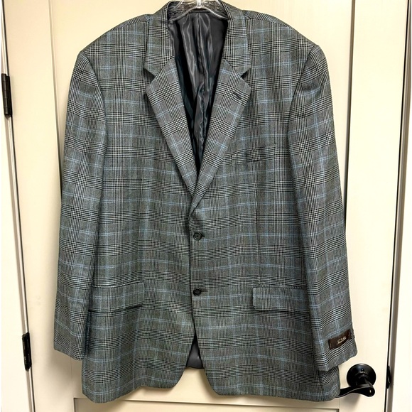 NWT Tasso Elba Men’s‎ Silk Blend Luxury Plaid Houndstooth Blazer Sport Coat 48L - Picture 1 of 16